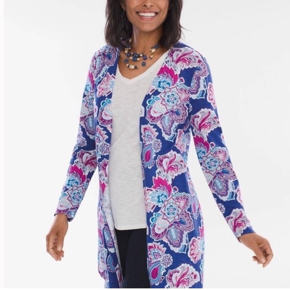 Chicos floral Paisley Ultimate Tee Open Cardigan size L - Picture 2 of 6